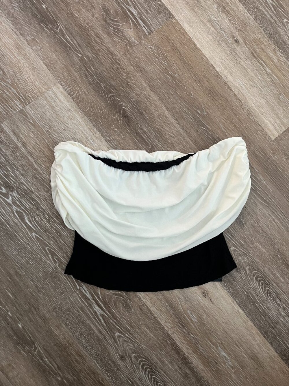 Off Shoulder Color Block Black and White Cropped Top